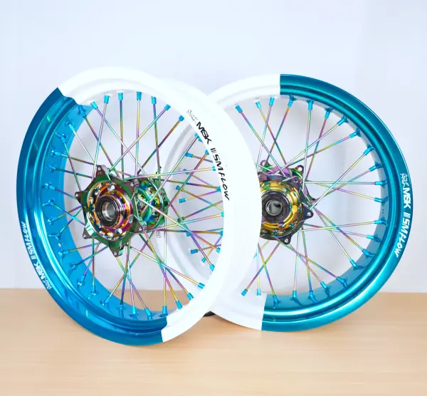 Radsatz 3.5+5.0x17 bicolor straight lightblue-white / rainbow / rainbow / light blue