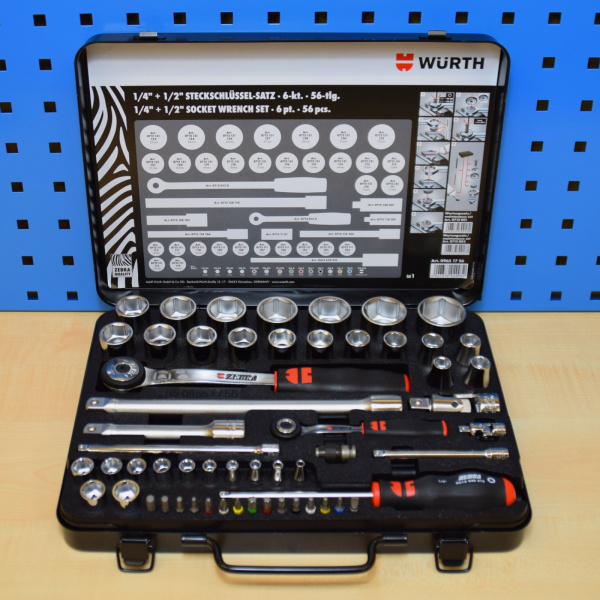 Würth Zebra Ratschenkasten 56-tlg. 1/4 + 1/2 Zoll mit Drehtellerumschaltung