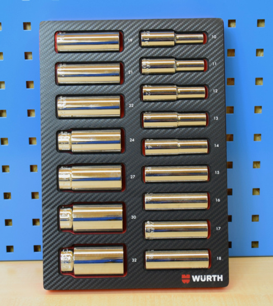 Würth Nüsse lang 1/2-Zoll in Schaumteil Carbon